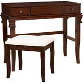 Angela Bedroom Vanity Set in Walnut Finish Wood & Beige Fabric